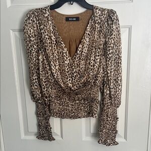 DO+BE Animal Print Blouse with Ruched Sleeves